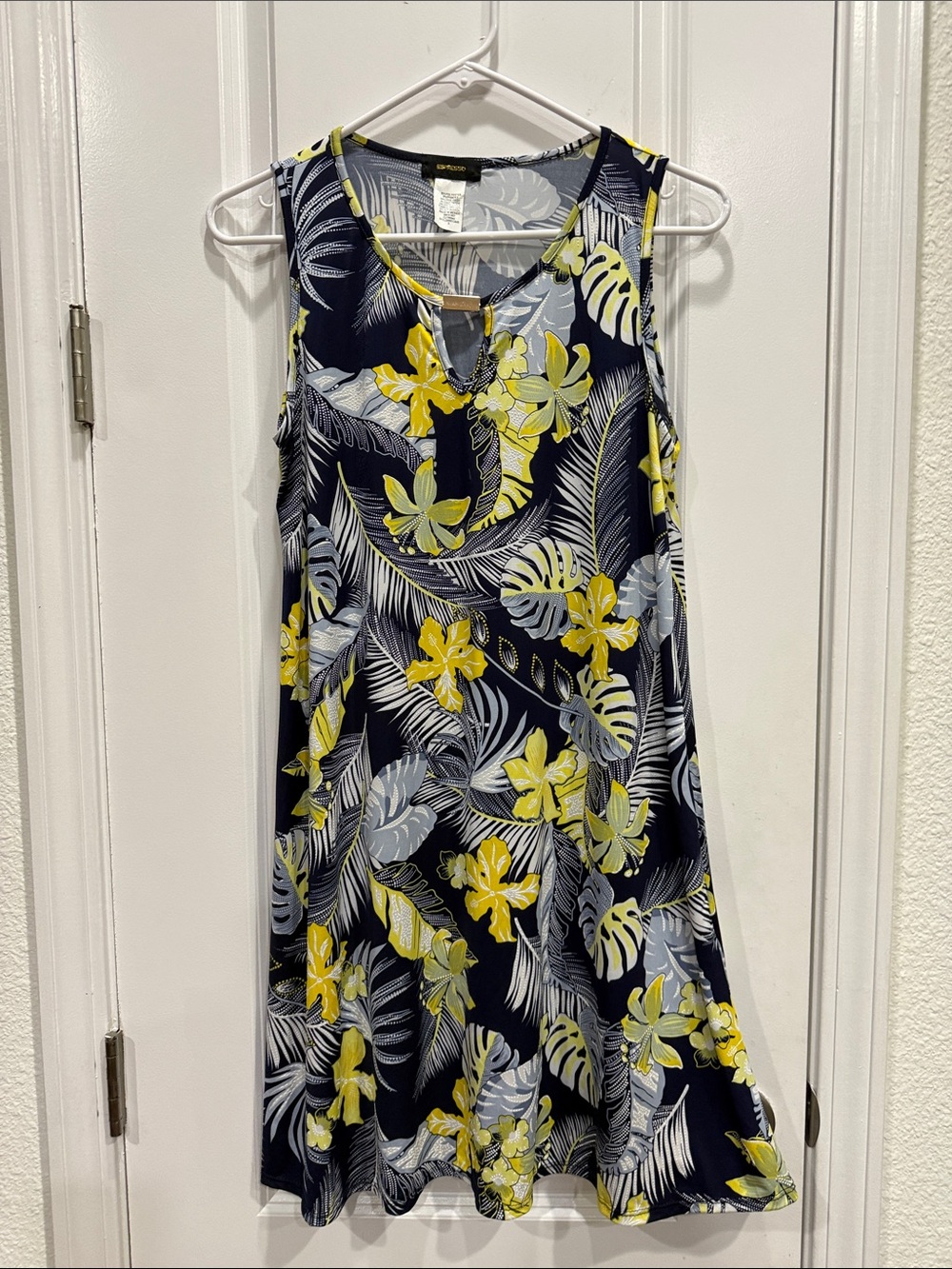 Espresso navy and yellow floral sleeveless dress